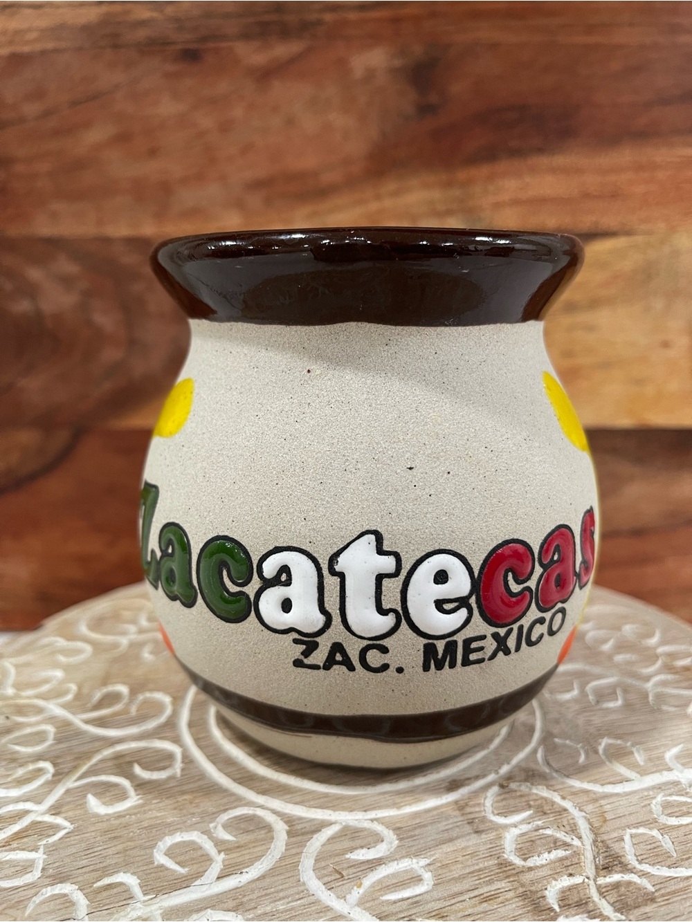 Hand-Painted Zacatecas Ceramic Mug- White with Multicolor Accents